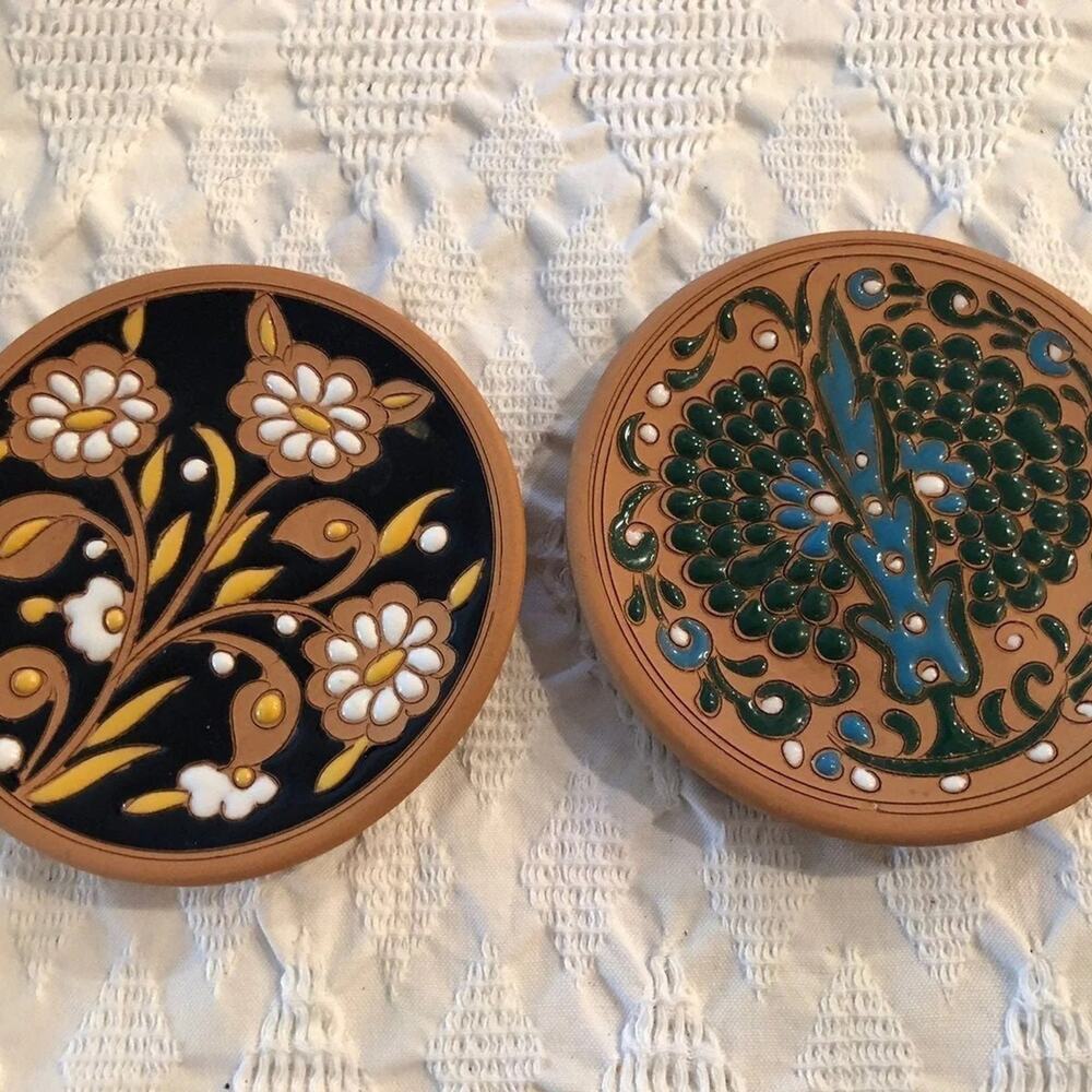 Manousaki Keramiks Rodos terra cotta pottery coasters decorative plates